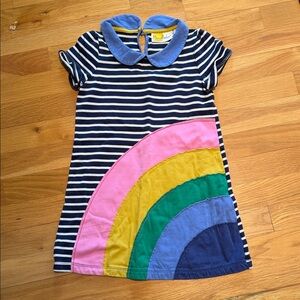 Mini Boden Striped Appliqué Dress with Rainbow Design